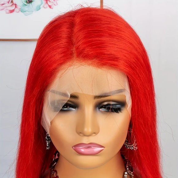 200% Density Bright Red 13×4 Lace Frontal Brazilian Remy Human Hair Bob Wig - Picture 3 of 8
